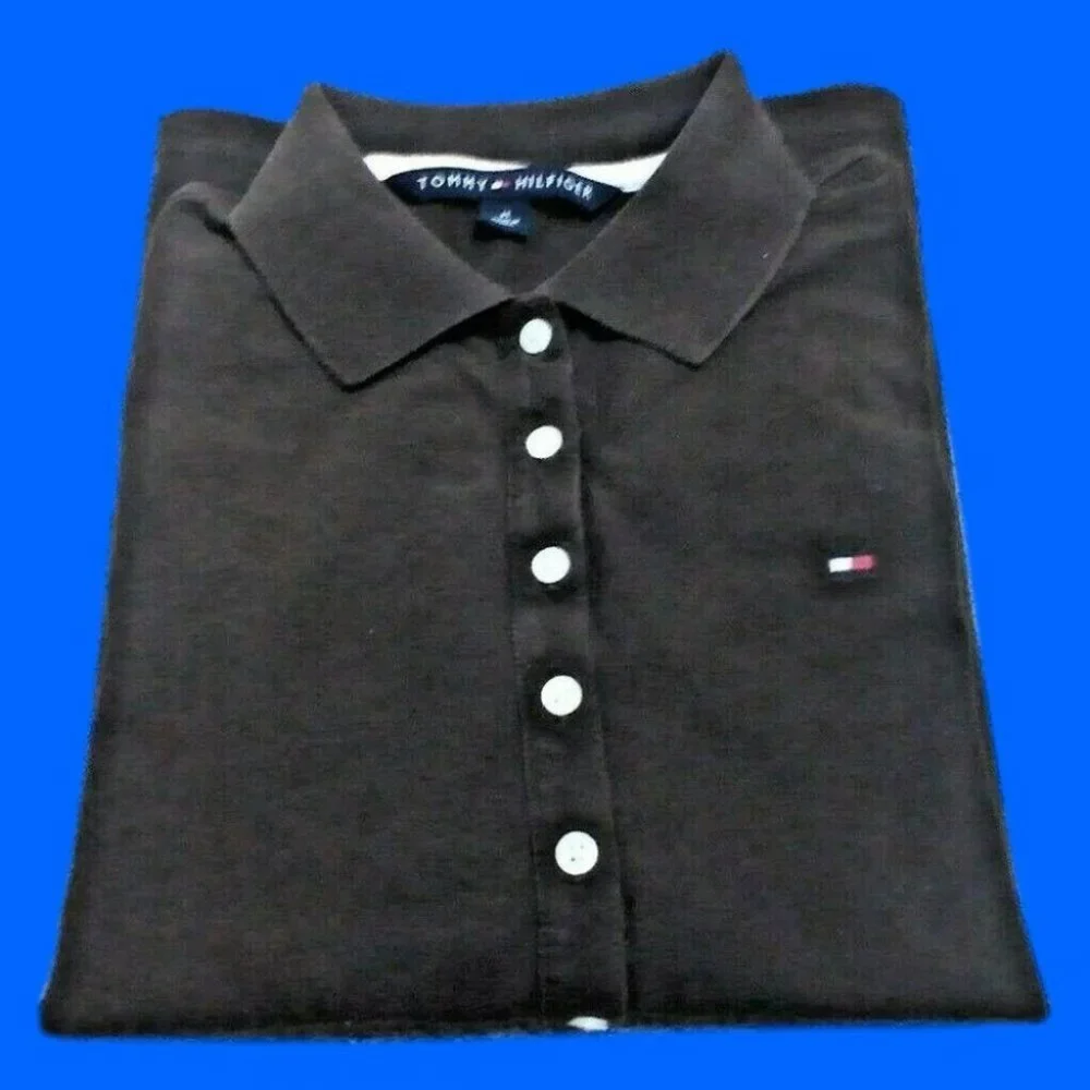 Tommy Hilfiger Unisex Collar Shirt Long Sleeve Top Button Taper Cut Brown Size M - Picture 15 of 16